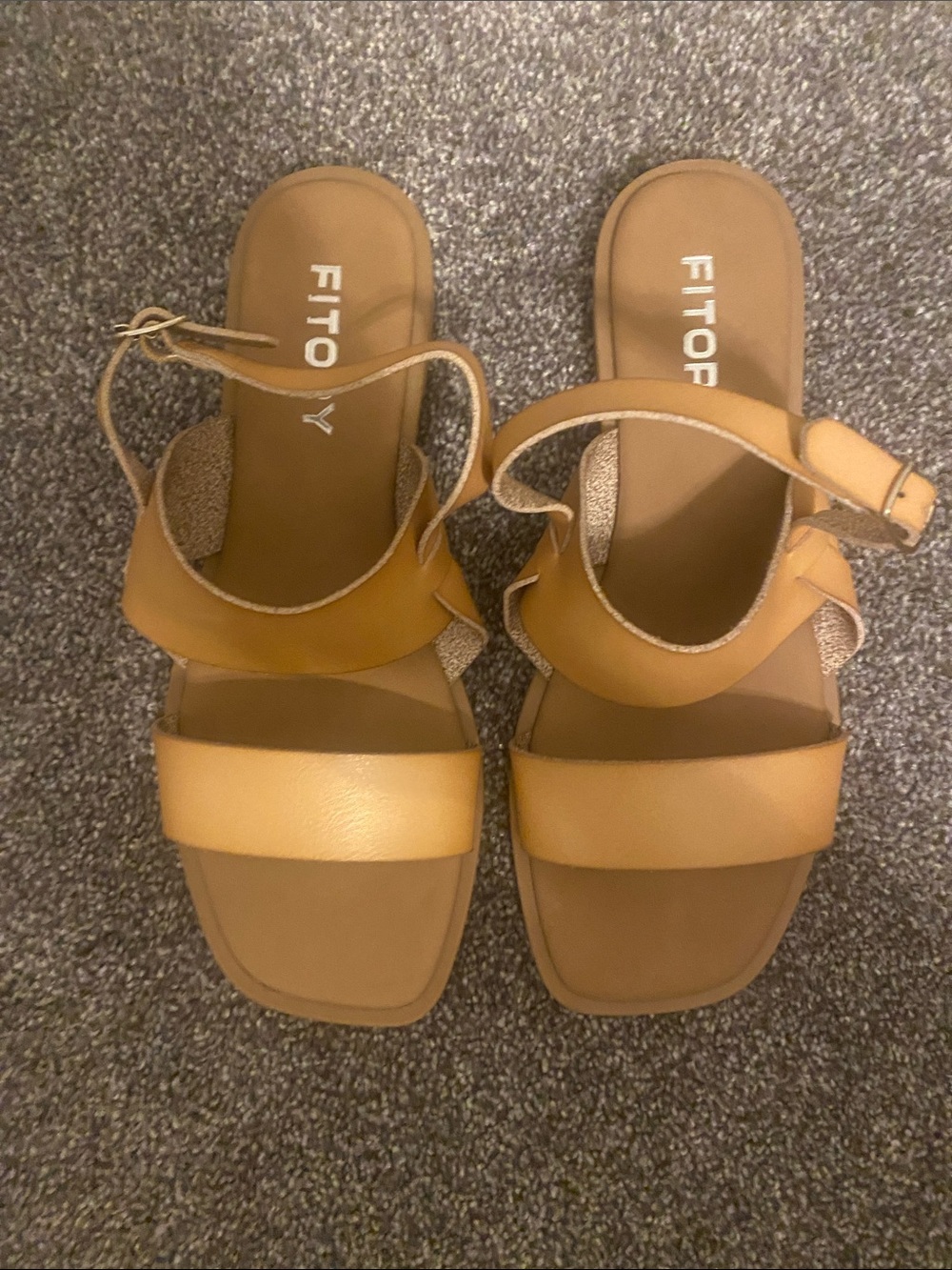 Fitfory Tan Double-Strap Women's Sandals with Ankle Buckle